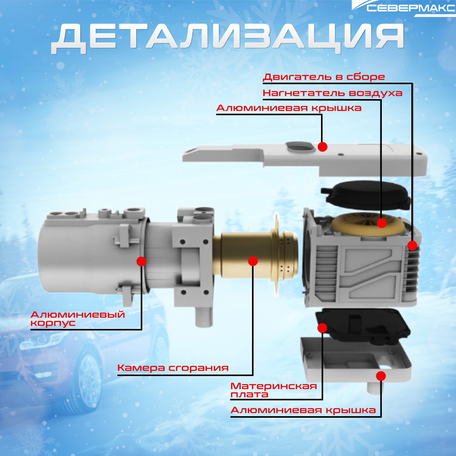 Автономный предпусковой подогреватель двигателя СЕВЕРМАКС 5500-5, 12V  бензин/дизель, с GSM и пультом